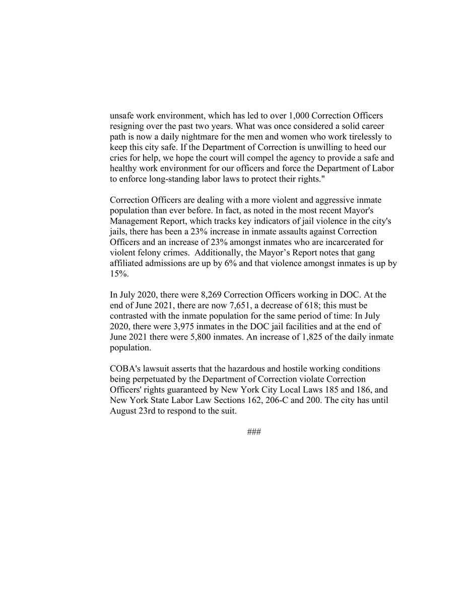 NYCCOBA1's tweet photo. For too long, New York’s Boldest have been subjected to unimaginable working conditions. From being denied medical attention, to being forced to work 25 hours or more without food or water, @CorrectionNYC has put our officers in extreme danger. (1/4) https://t.co/m8CSecFblb