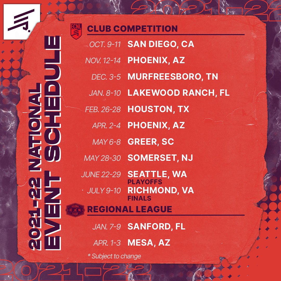 ECNLgirls's tweet photo. 🚨 Schedule announcement 🚨
The road to the 2022 National Playoffs begins HERE 

#LeadersPlayHere | #MoreThanALeague https://t.co/YgeX91VnED