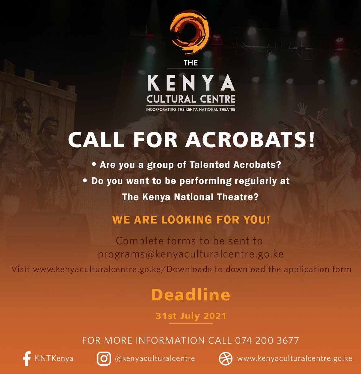 CultureCentreKE's tweet photo. Call for acrobats! https://t.co/ugCzWfsVB3
