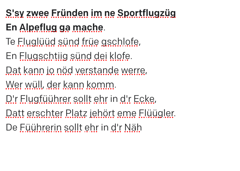 scottgerring's tweet photo. ... it can also write lyrics to Bernese songs, if you prompt it with some #ManiMatter - the dialect looks a bit funny to my (non-native) eyes, but it's definitely worked out I want an Alemanic song: https://t.co/JhNw6drZaM
