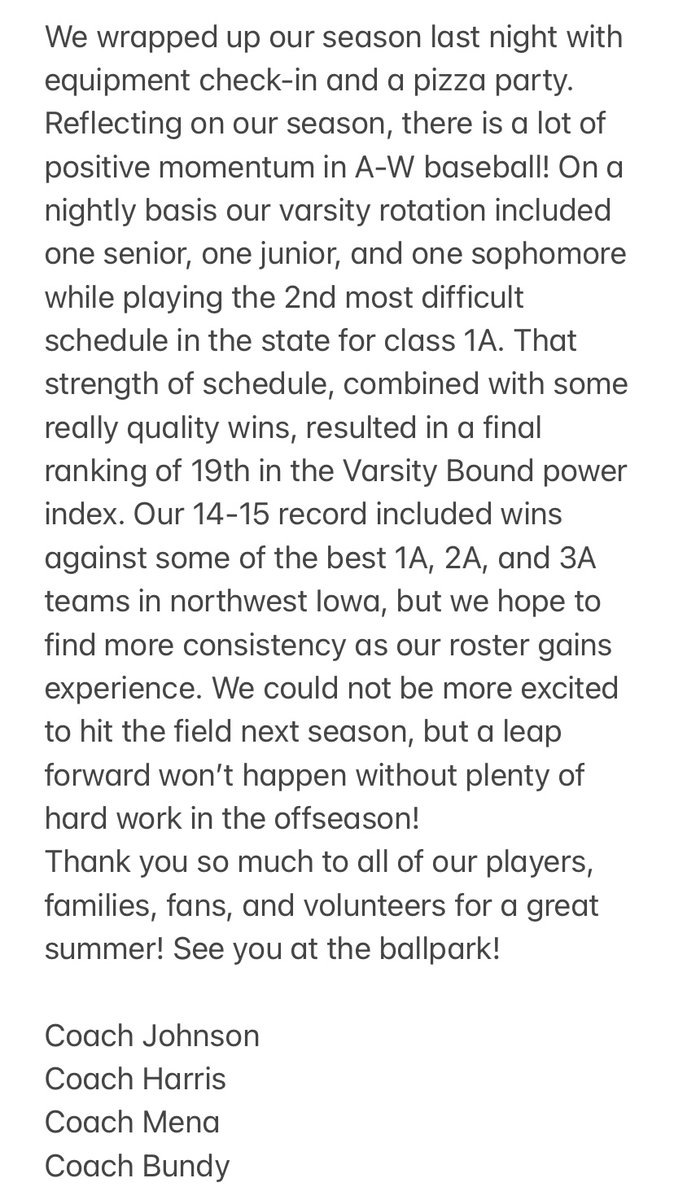 Reflecting on our season after wrapping up with equipment check-in last night. Best of luck to all of our area opponents as they continue to compete in district play!