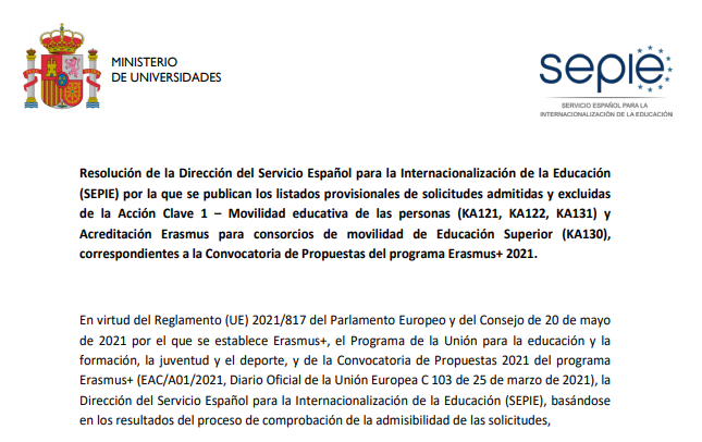 sepiegob's tweet photo. 🆕🔝⚡️Publicados los listados provisionales de solicitudes admitidas y excluidas de la Acción Clave 1, Movilidad educativa de las personas (KA121, KA122, KA130 y KA131) correspondientes a la Convocatoria #ErasmusPlus 2021. 
📑https://t.co/jpUfILuHBm https://t.co/gMefsjaxur