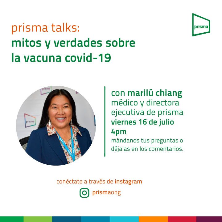 PrismaONG's tweet photo. #Hoy #PrismaTalks📣
¿Tienes dudas sobre las vacunas contra la #COVID19?
Conoce todo sobre las vacunas #COVID19 en este nuevo Prisma Talk con Marilú Chiang.
Los esperamos a través de Instagram✅ https://t.co/D7VsIsmyUs
¡+Conecta2 contigo podemos+!
#VacunasCOVID https://t.co/iw6nSWwkpF