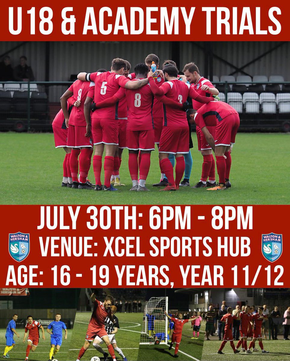 WALTON &amp; HERSHAM FC UNDER 18’s FOOTBALL TRIALS COMING UP! 
Book your place here:

docs.google.com/forms/d/1bBIwD…