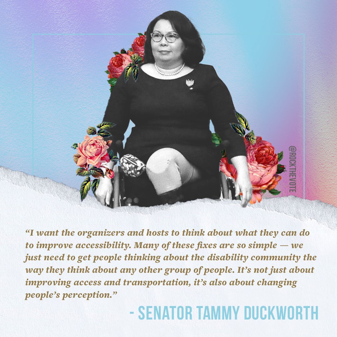Image description: A woman in a long sleeve shirt is staring off camera slightly. She is wearing pearls and glasses. There is a pink and blue background behind her.