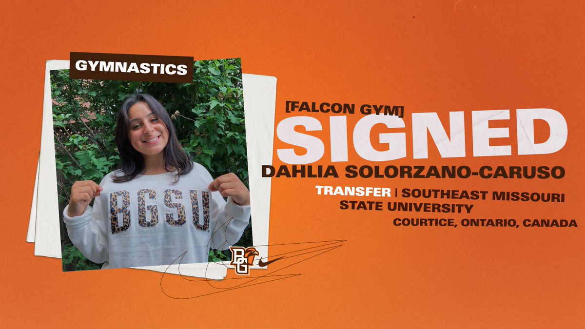 BGSUGymnastics's tweet photo. We are so excited to welcome junior transfer Dahlia Solorzano-Caruso to the Falcon Family 🤩🧡 https://t.co/vz1O2bzeUk