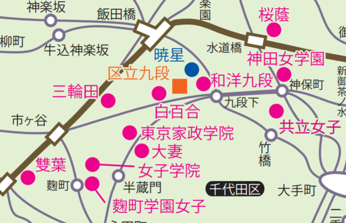 中学受験の下書き 千代田区に女子校集まりすぎ の件 東京都内 23区 都下 の私立女子中学は66校あるようですが そのうち 女子御三家を含む11校 つまり6校に1校が水道橋 皇居 四谷の3キロぐらいにあって 集中してるなぁといつも思ってしまいます