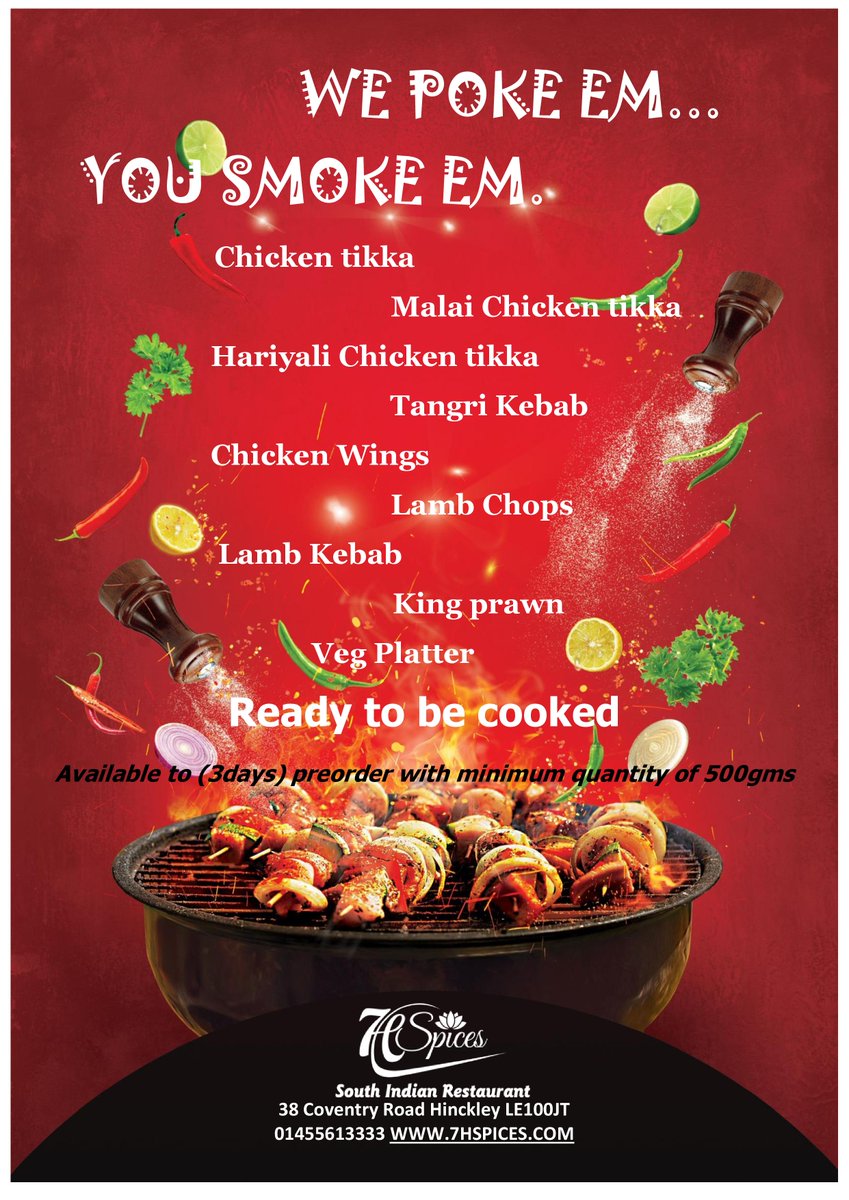 7hSpices's tweet photo. LET OUR FLAVOURS... GET SMOKED IN YOUR GRILL...
Fully marinated, Uncooked freezable packs available to cook at your convenience
Get complimentary Naan bread &amp; Dips
For more detail visit https://t.co/Yx4Sk2rznP or email info@7hspices.com
#wepokeyousmoke #BBQ #indiancooking #tikka https://t.co/lTbJQPGQgH