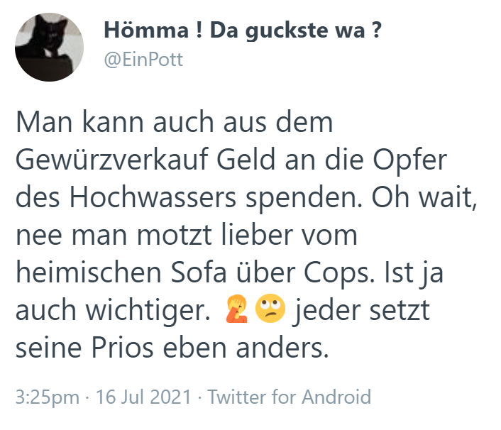 HSB_Forum's tweet photo. Ach "Phil" (oder doch "Frank"?) - natürlich kann mensch das tun.
Und staune, mein Lieblings-#Twittercop, es gibt sogar Menschen, die machen das, einfach so, still helfend, ohne sich damit zu profilieren. Verrückt, oder?
Grüße. https://t.co/fZHa7ufGfI