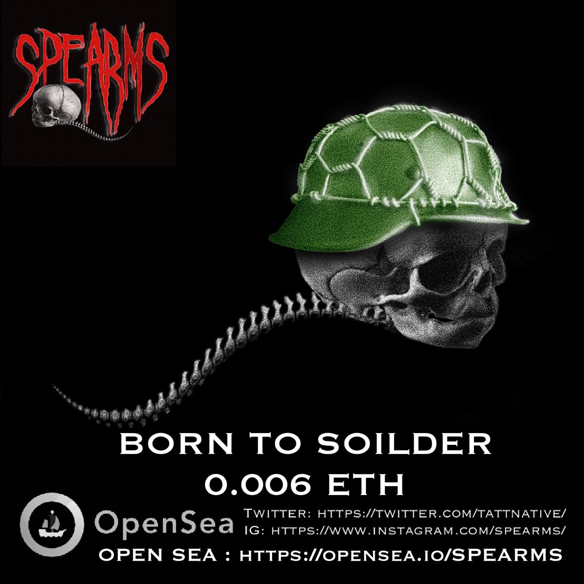 tattnative's tweet photo. NOW available BORN TO SOILDER.

IG: https://t.co/CYeauS4LxS
OPEN SEA : https://t.co/mAx9IHifSE

#NFTs #NFT #NFTart #nftartis #NFTartist #NFTcollection #nftcollector #nftcollectors #NFTCommunity #NFTTHAILAND #nftart #NFTThaicommunity #nft #spearm https://t.co/PHXrnTh2l1