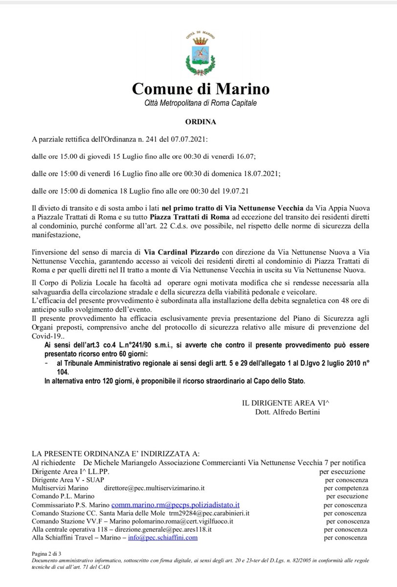 ATTENZIONE ⚠: Fino a domenica 18.07.21 sono in vigore 2 Ordinanze (241 e 248/2021) che istituiscono temporaneamente: il divieto di transito e di sosta ambo in V. Nettunense Vecchia- tratto a valle ed in P.zza Trattati di Roma ed inversione del senso di marcia in Via C. Pizzardo