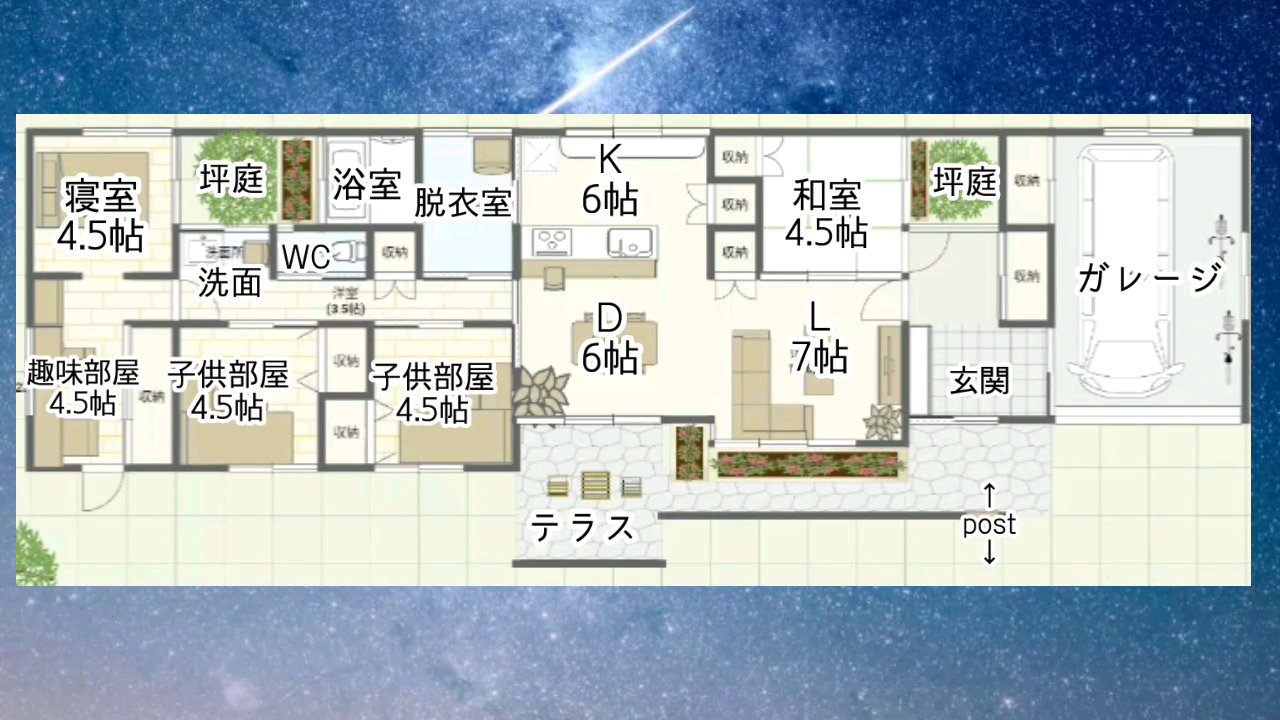 間取妄まどりもう 間取り図 平屋 インナーガレージ 坪庭 Youtubeでこの間取り図の3dルームツアーが見れます 紹介文からアクセスできます T Co Cr8eavxttd Twitter