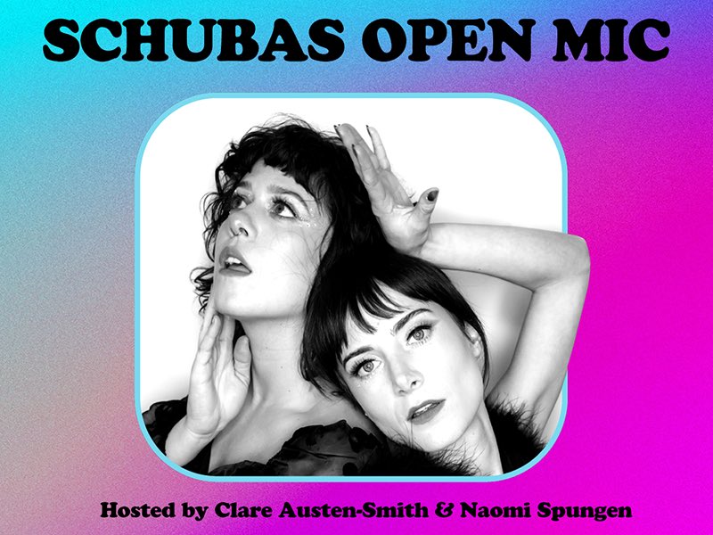 Tonight at Schubas ☞
Open Mic with <a href="/okayclare/">Clare Austen-Smith</a> + <a href="/NaomiSpungen/">Jeanine Weber</a> 

7:30PM DOORS | 8PM SHOW | 21+
FREE✨bit.ly/3BlFlgS