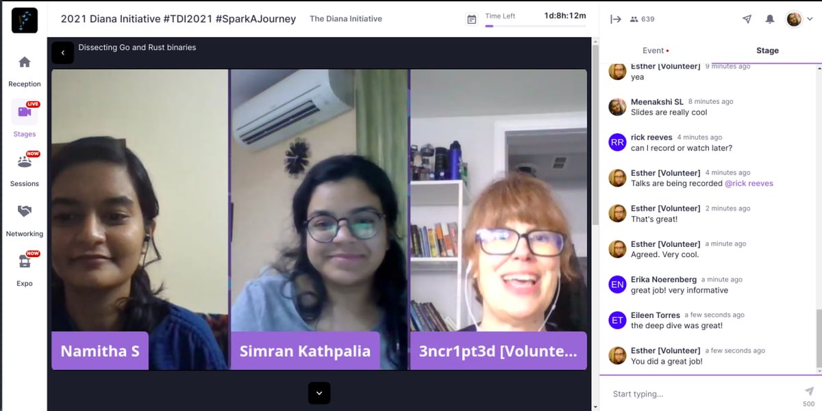 N4m1th4_01's tweet photo. Really enjoyed my first talk at @DianaInitiative  with @SimranKathpalia. Thank you for this  great opportunity. We hope ,the talk was informative and inspiring  to learn reversing :) . Looking forward  to all upcoming talks at @DianaInitiative. https://t.co/M0BvqlCMMC