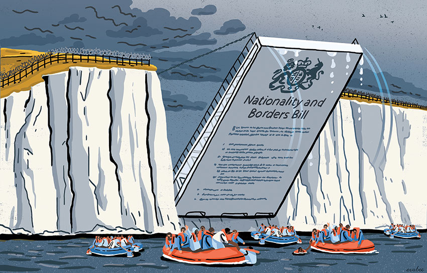 My <a href="/guardianopinion/">Guardian Opinion</a> #illustration for Thursday's Journal front by <a href="/trillingual/">Daniel Trilling</a>: Priti Patel's border bill pulling up the drawbridge on asylum seekers #editorialillustration #opinionillustration #magazineillustration