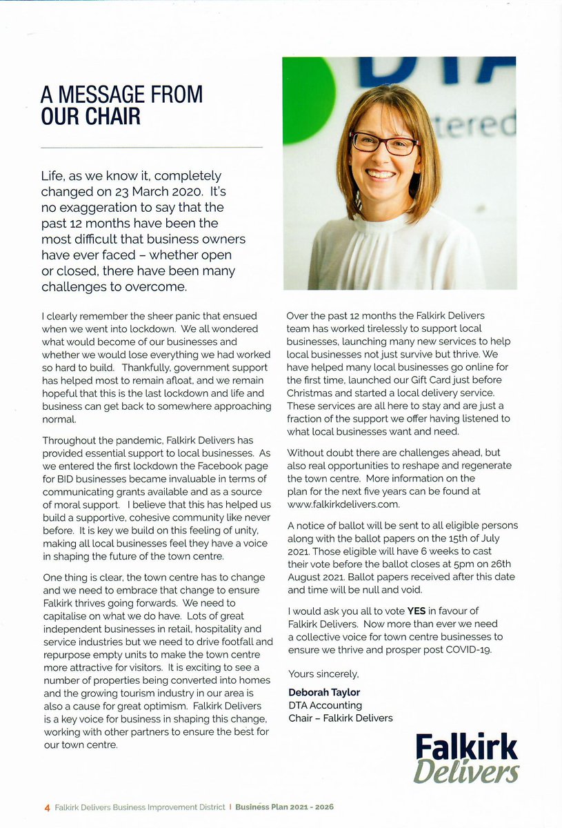DTAccountants's tweet photo. The renewal ballot papers are out. Here is a message from our very own Deborah! 

VOTE YES FOR FALKIRK BID! ✅

#VoteBID @FalkirkDelivers https://t.co/CHwjqs6VaB