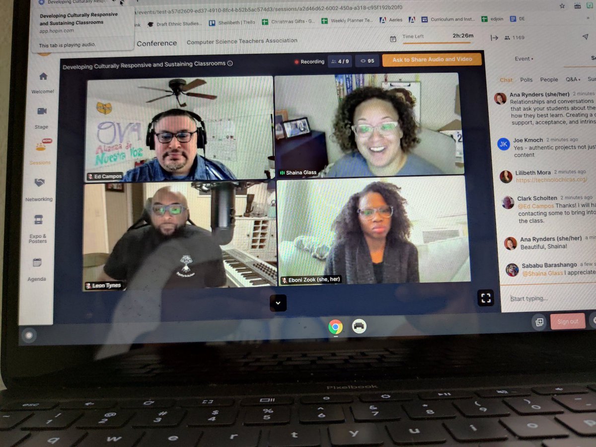 Powerhouse of a panel: @SVicGlass <a href="/Leontynesjr/">Leon Tynes</a> @edcampOSjr <a href="/ebzook/">Ebi Zook</a> discussing 'Developing Culturally Responsive and Sustaining Classrooms' #CSTA2021