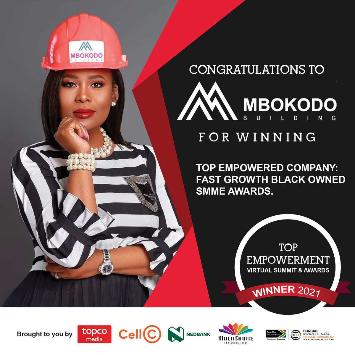 Last night  <a href="/ThandekaNomban/">Thandeka Nombanjinji</a>  founder of <a href="/MbokodoBuilding/">Mbokodo Building</a> was awarded the Top Empowered Company: Fast Growth Owned SMME Award <a href="/TopEmpowerment/">TopEmpowerment</a> 

Mbokodo Building is a female-owned construction company that is exclusively about paving the way for women