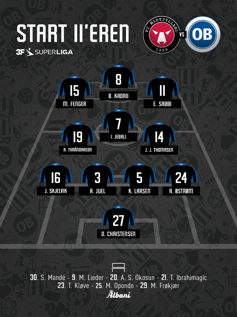 OdenseBK_LIVE's tweet photo. Der er én time til, at vi spiller første kamp i 3F Superligaen 2021/22, og her har I Andreas Alms første stribede startopstilling, der skal overraske FC Midtjylland! 🔵⚪️

Du kan følge med i kampen her på profilen, i LIGA på P3 eller på TV3 Sport 👀📻📺
#obdk #sldk #fcmob https://t.co/qxjmVXcrbC
