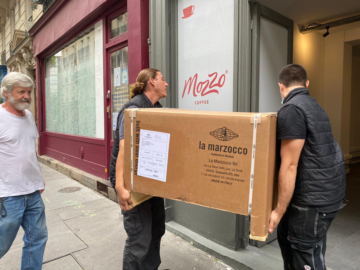 Exciting moment for team Mozzo! Our sparkling new La Marzocco machine arriving at our boutique in Paris 🤩 🇫🇷 <a href="/lamarzocco/">La Marzocco</a>