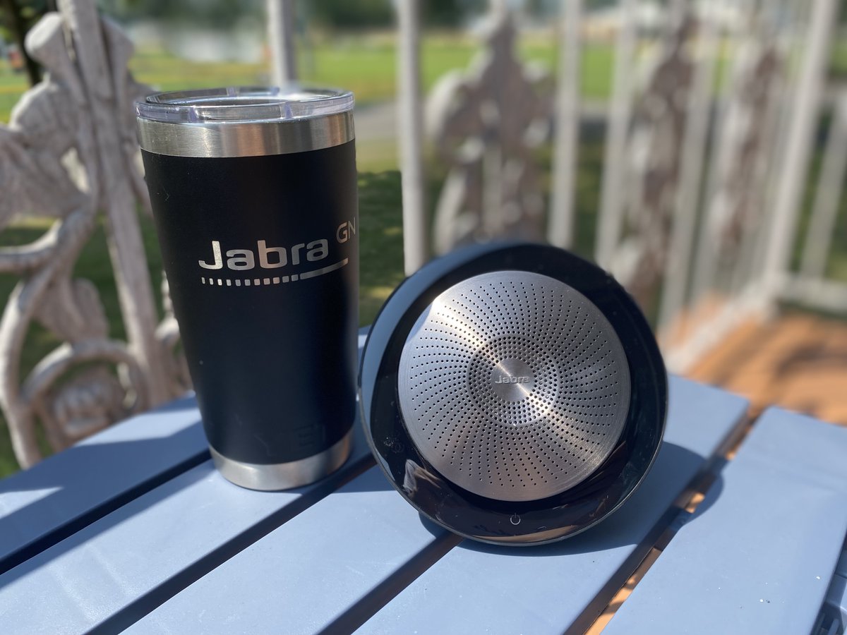 Enjoying a sunny morning with some coffee and a good podcast on my <a href="/We_are_Jabra/">We are Jabra</a> Speaker! 
The Speak series is perfect whether you are in a home office or at the office! Coupled with the Jabra PanaCast you can create a meeting room literally anywhere. 🤷
➡️stirlingcomm.com/jabra