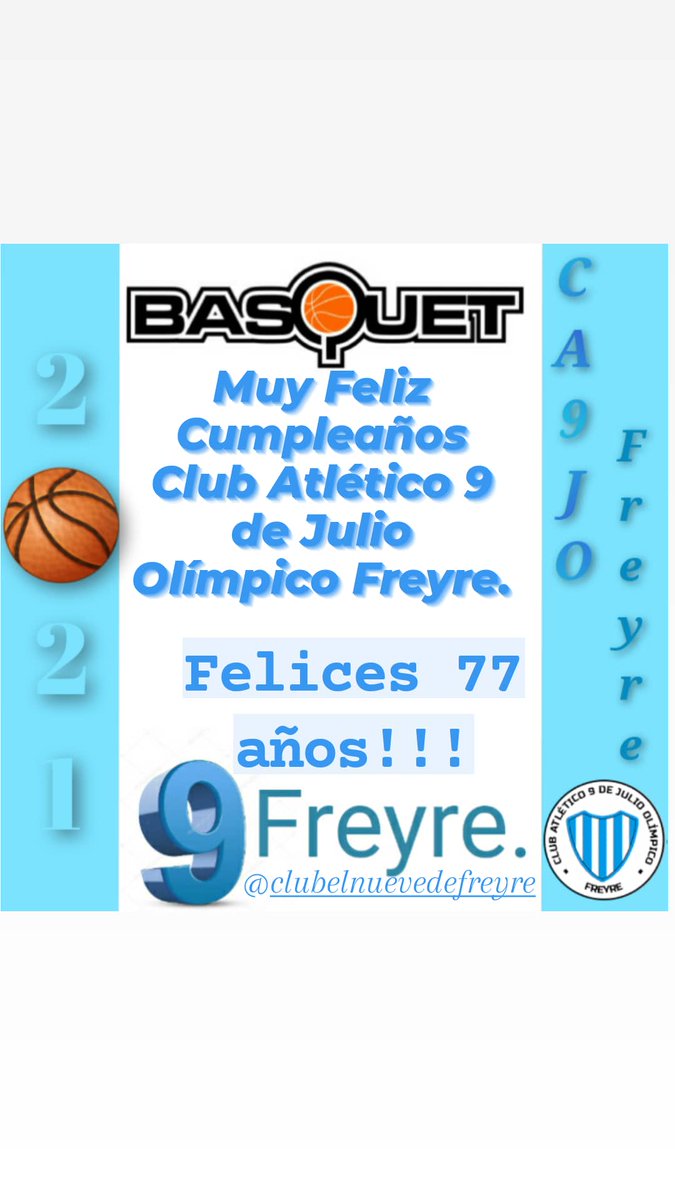 9Freyre's tweet photo. 🏀 Muy Feliz Cumpleaños Club Atlético 9 de Julio Olímpico Freyre.
Felices 77 Años 9 Querido!!! https://t.co/qI0or1wrLs