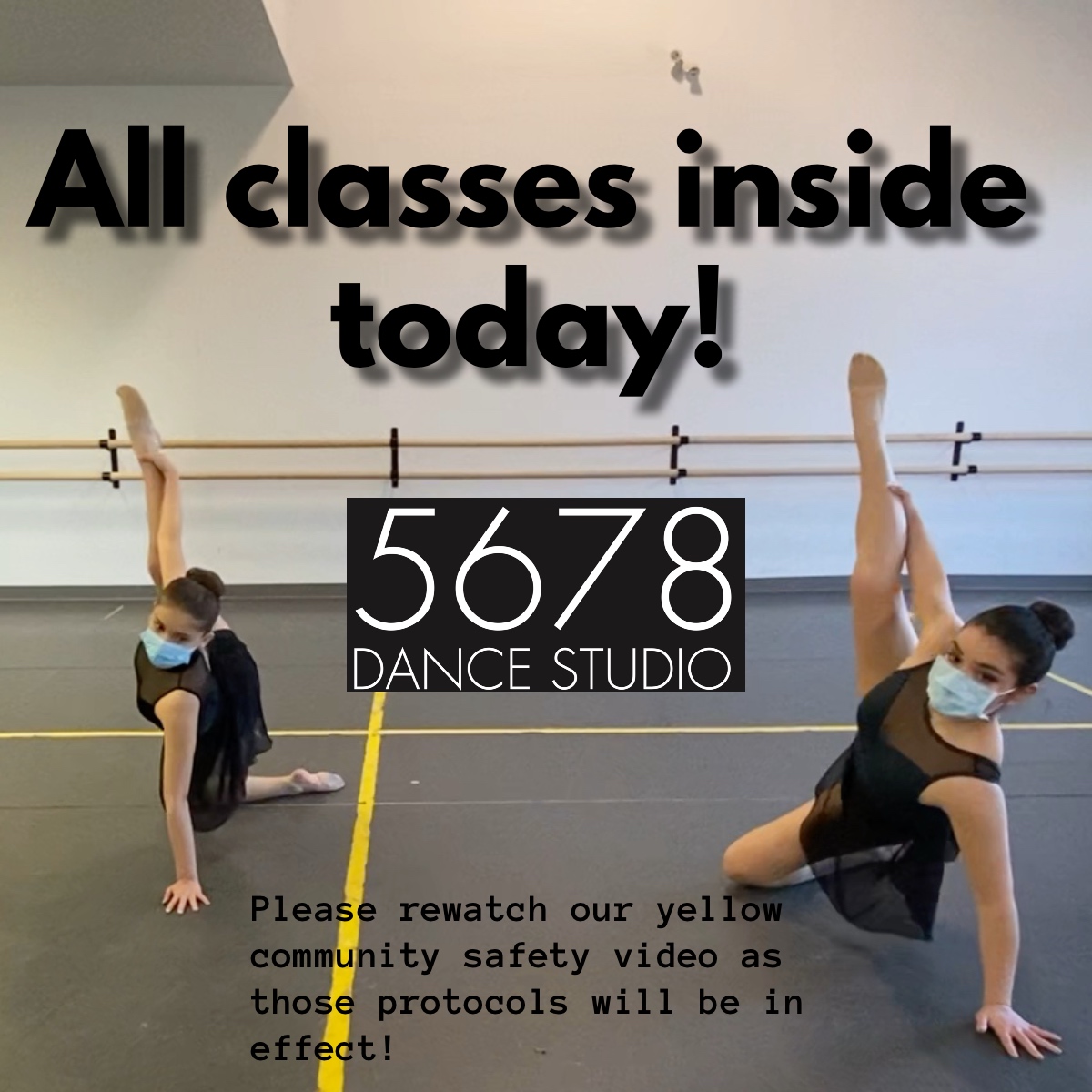 And with stage 3, we are indoors! Please watch our yellow COVID community safety video to refresh your memory about the protocols before coming to class!  See you there!