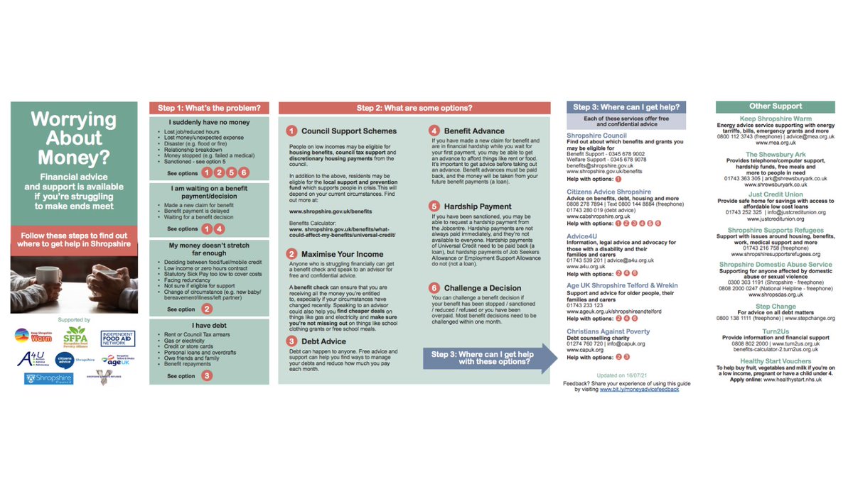 IFAN_UK's tweet image. The Shropshire &apos;Worrying About Money?&apos; leaflet is now available online 
👉bit.ly/3z5CfeV
Brilliant to work with 👉@Shropfoodpov 
@CABshropshire @AgeUK_STW @ShropCouncil @KeepShropsWarm @shrewsburyark @justcredit @turn2us_org @StepChange