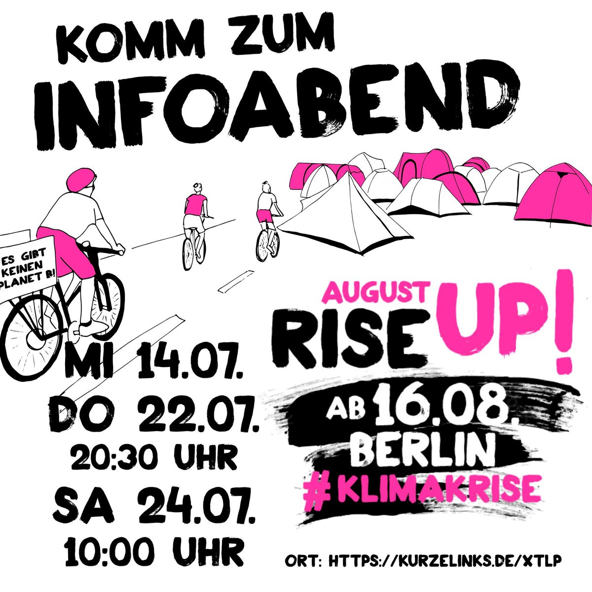 Ab 16. August sehen wir uns in Berlin! Gemeinsam rebellieren wir für eine zukunftsfähige Klimapolitik.

Komm zum nächsten @augustriseup-Infotreffen.

✨Do, 22.07. 20:30 Uhr 
✨Sa, 24.07. 10 Uhr 

Hier: kurzelinks.de/xtlp