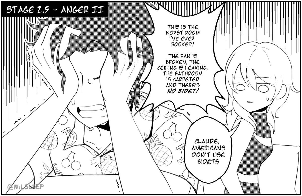 NiLsuit_'s tweet photo. day 5: anger II for #ClaudeTimeshareWeek 
fun fact: when i first visited the US from the middle east, i went into culture shock after finding out that americans dont use bidets https://t.co/rbvqIvNKuX