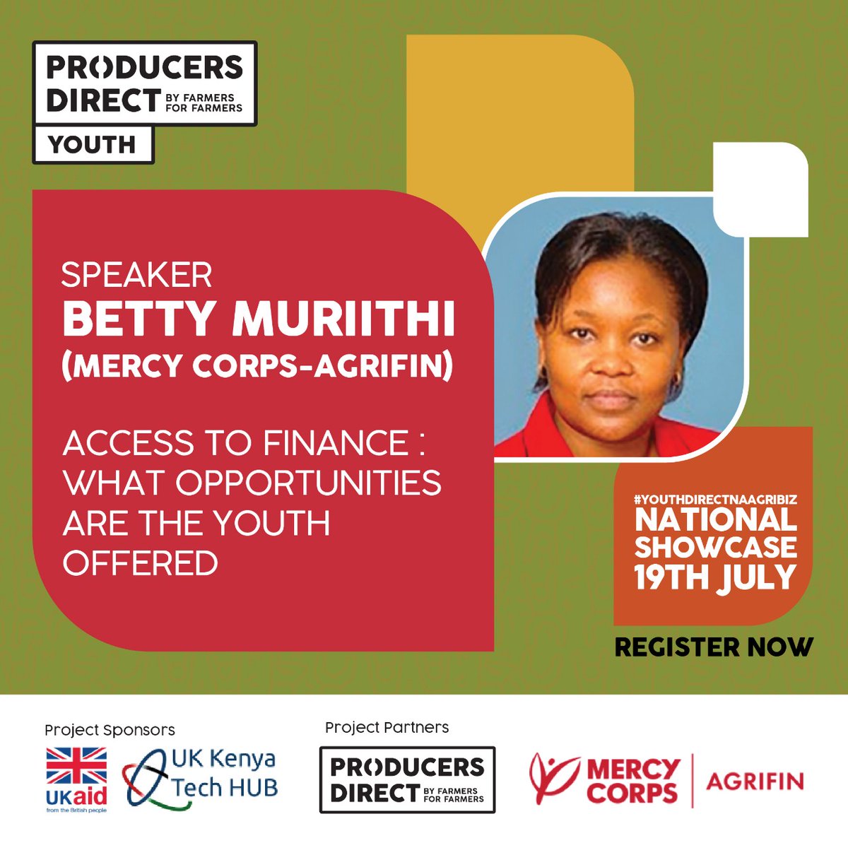 PDYouthDirect's tweet photo. Come ulearn more about digital financial solutions for watu wa agribiz and so much more from Betty Muriithi wa @MercyCorpsAFA at the #YouthDirectnaAgriBiz National Showcase on 19th July 2021. 
Register to attend hapa>> https://t.co/G98Hyj1M4X #PDYouthDirect https://t.co/btKh8FLmEq