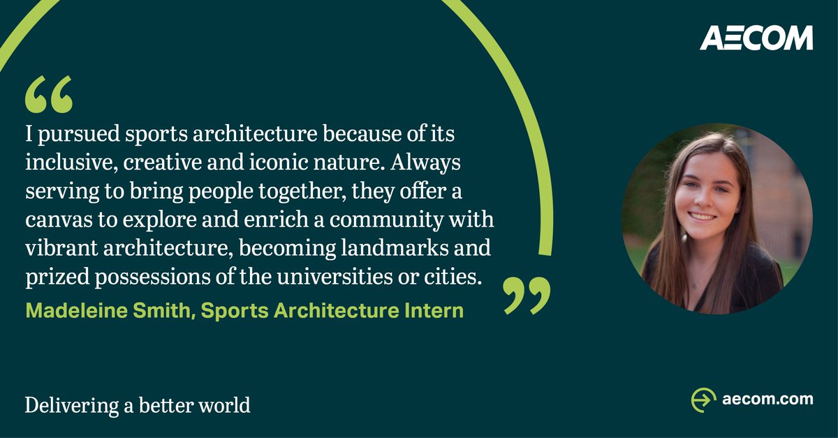 AECOMSports's tweet photo. We asked @UMich student and @AECOMSports #intern Madeleine Smith what #inspired her to pursue #sportsarchitecture: making enduring positive impacts for universities + communities. We couldn’t agree more. #BetterWorld #WomenInSports #InternFromHome https://t.co/0cBTD7XPyD