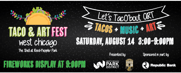 Please note the corrected times for the Taco &amp; Art Fest @wego_parks on August 14, 2021. The event starts at 3:00 p.m. ending at 9:00 p.m. Fireworks remain scheduled for 9:00 p.m. See you at the Park!