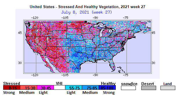 Interesting view from the sky from NOAA showing healthy versus stressed vegetation. #corn #soybeans #wheat #oatt