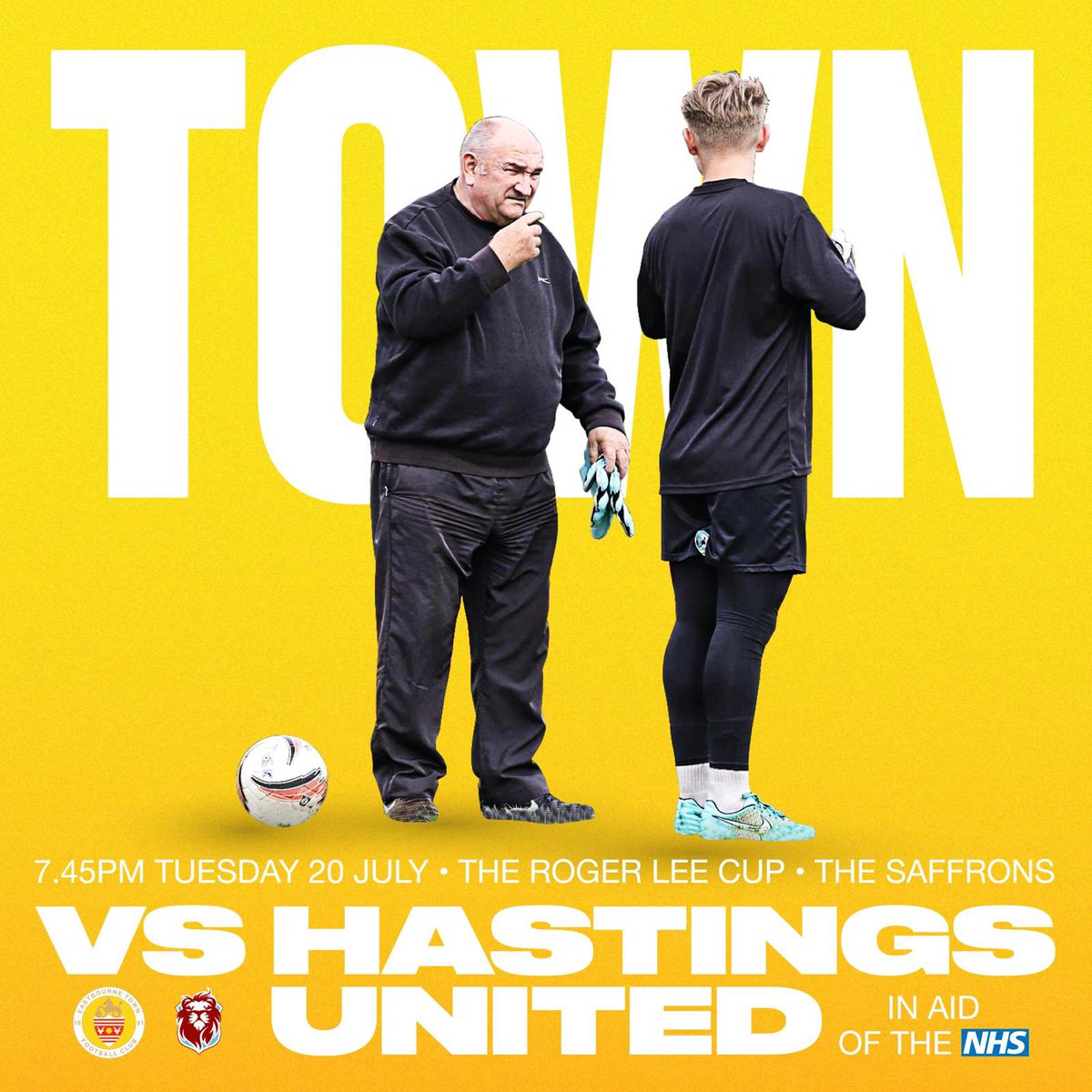 Come on down to The Saffrons on Tuesday 20th and watch <a href="/eastbournetfc/">Eastbourne Town FC</a> men take on <a href="/hastingsufc/">Hastings United FC</a> men. This game will be played in memory of the truly brilliant Roger Lee. All gate money will be donated to the NHS. #wearetown #forzatown @TownUltras