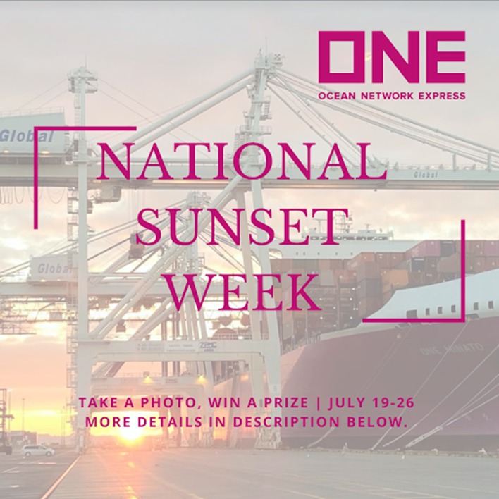 PortofVirginia's tweet photo. Next week is National Sunset Week, & our partner @ONENorthAmerica is running a contest for the best sunset pictures with their #MagentaNotPink ships & containers. Snap a photo or video, tag #ONESunset and #nationalsunsetweek then post next week for a chance to win a ONE prize Box https://t.co/OoRUjOTBfJ