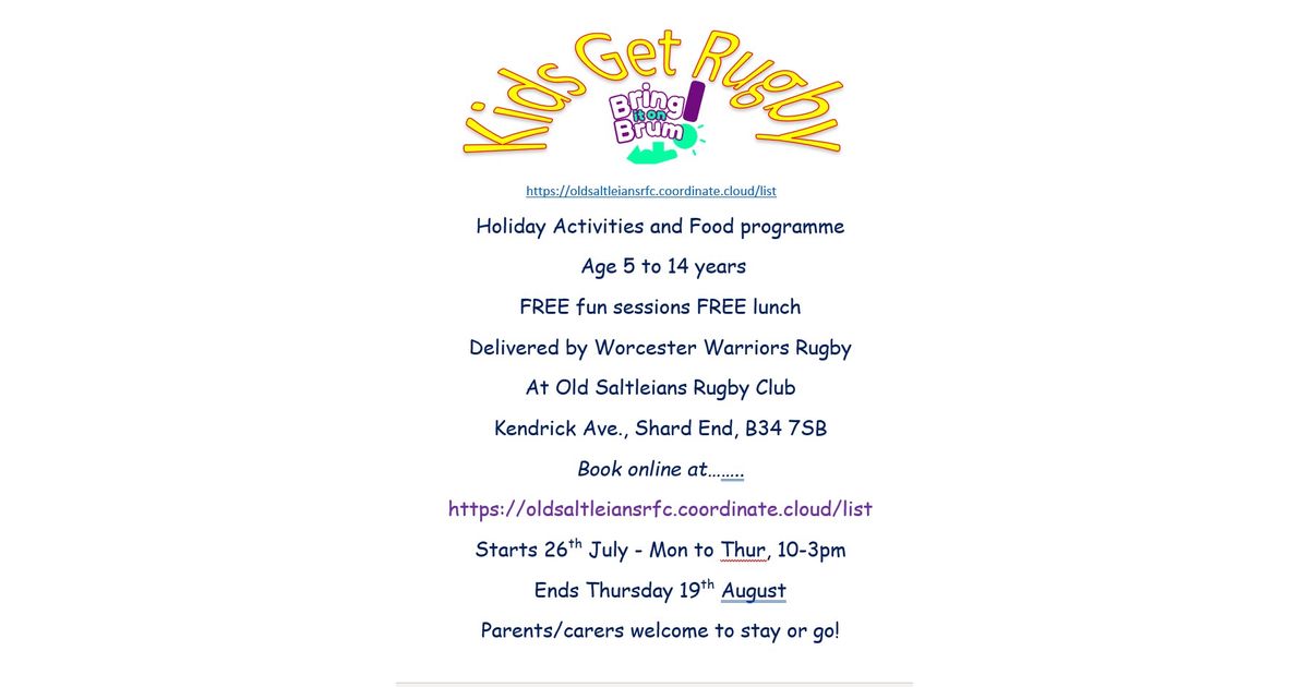 Old Saltleians RFC (@oldsaltsrfc) on Twitter photo We only have 50 places each day, use the link below!
oldsaltleiansrfc.coordinate.cloud/list
Register and add kids as participants, its easy and its FREE! We only have 50 places each day, use the link below!
oldsaltleiansrfc.coordinate.cloud/list
Register and add kids as participants, its easy and its FREE!