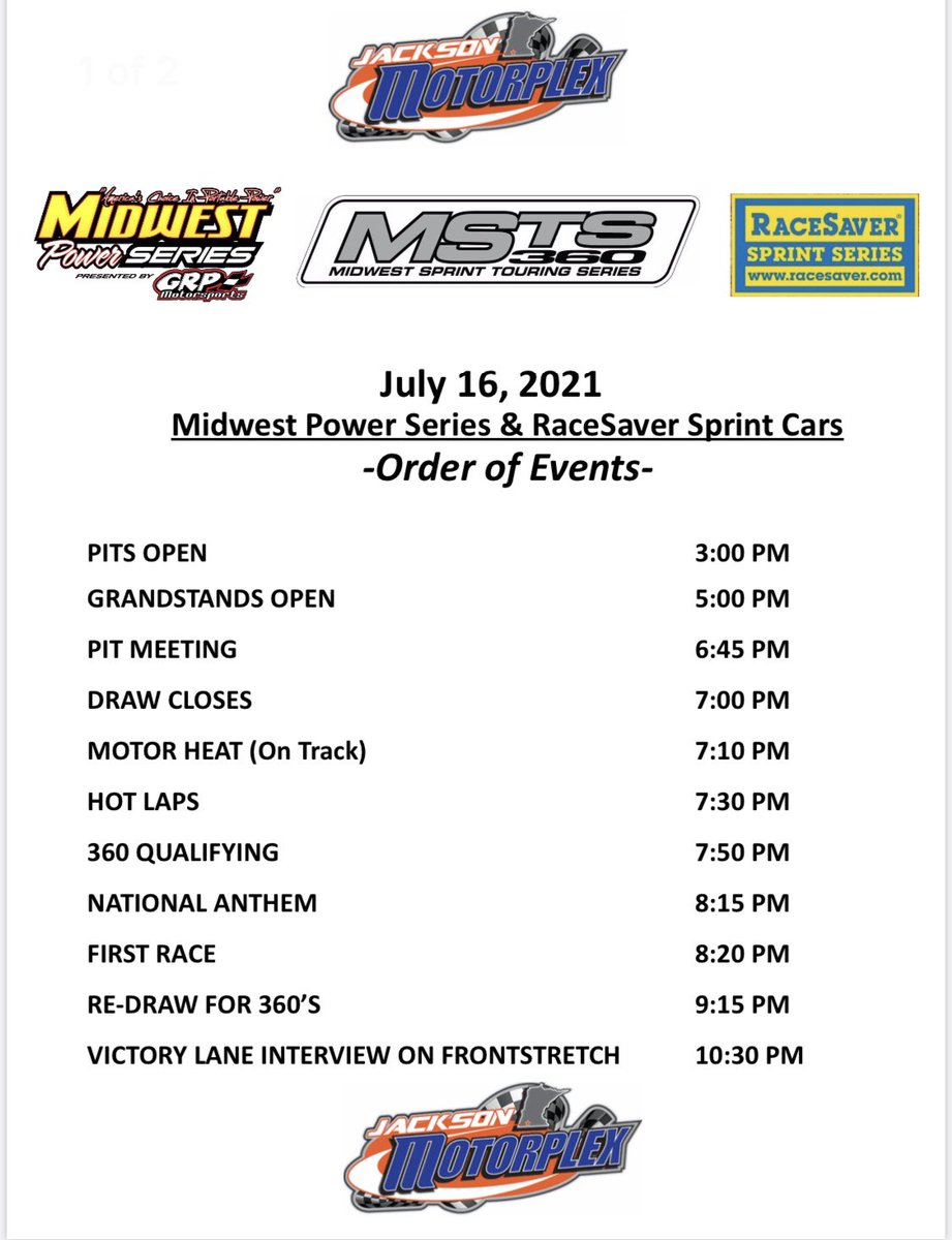 Tonight’s order of events with the <a href="/MidwestPowerSer/">Midwest Power Series</a> <a href="/MSTS360/">MSTS360</a> $3,000 To Win!