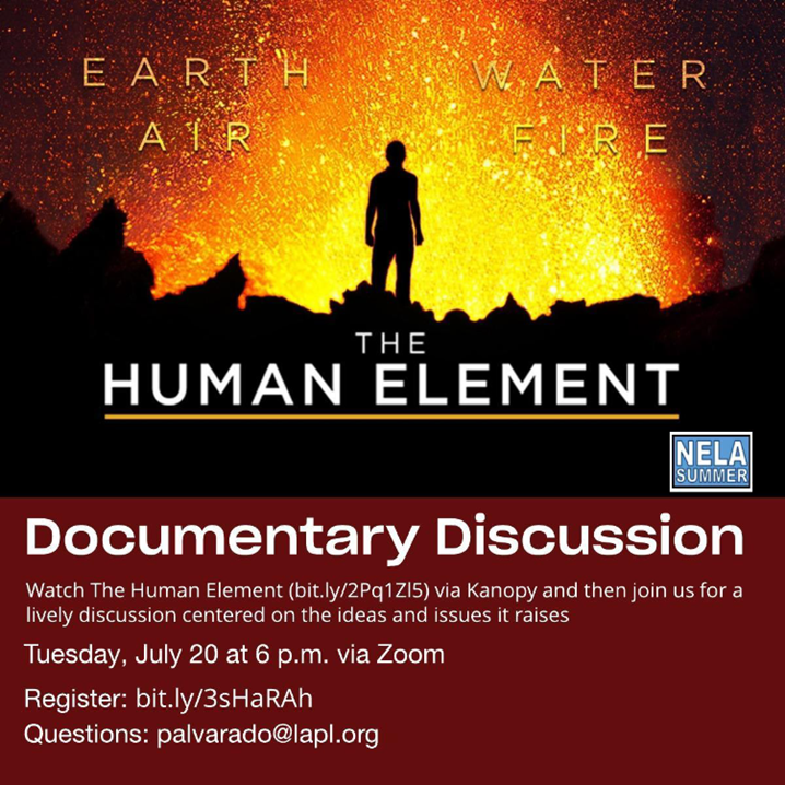 ChinatownLAPL's tweet photo. Watch the documentary film The Human Element through Kanopy with your library card (https://t.co/UpqTz9JckR), and then join us for a Zoom conversation on 7/20 at 6 pm to share your thoughts and ideas. Register: https://t.co/oAbdXY5ZZv https://t.co/d56CI8qpyl