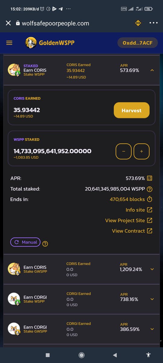 CObserver234's tweet photo. I staked $wspp @RoboWolf8 24 hour and get $coris @CorgidogeC .
I had built my pasive income.
#staking #DeFiFarms #DeFi #cryptocurrencies #CryptoContestLegit https://t.co/kegjZwcRcD