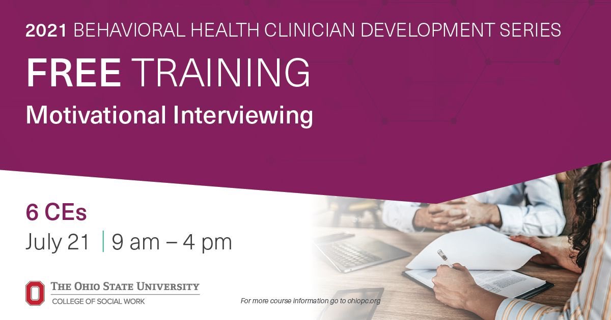 osucsw's tweet photo. #FreeTrainingFriday is here!

Join us on Wednesday for “Motivational Interviewing” and receive 6 CEs!

📚 https://t.co/8QQIMjBAi8 https://t.co/GxLLwntED9