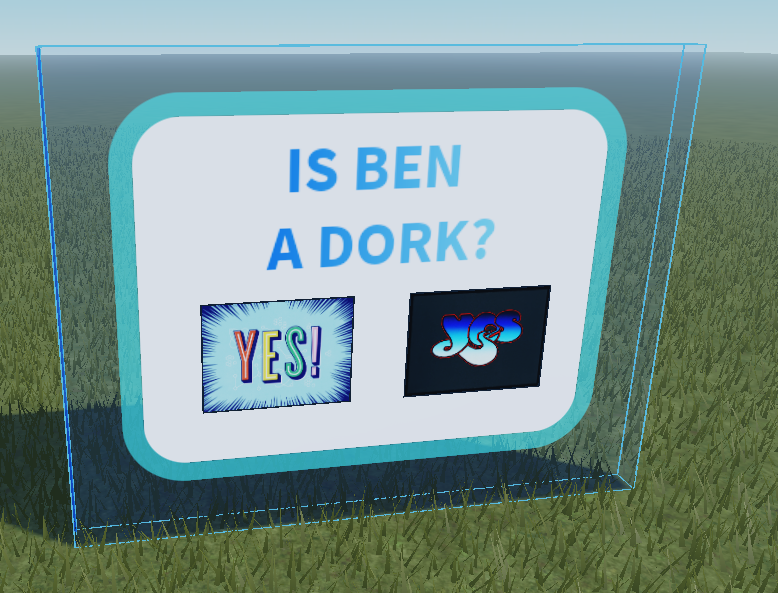 Doing some important work testing UI features. #RobloxDev <a href="/GameDevBen/">Ben Tkacheff</a>