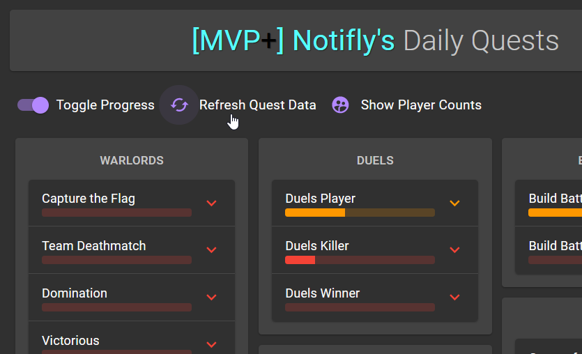 Notifly_'s tweet photo. You can now utilise this refresh button on the Daily/Weekly pages to dynamically reload your latest quest data (much quicker than reloading the entire webpage). https://t.co/N2DfQ3L4qh