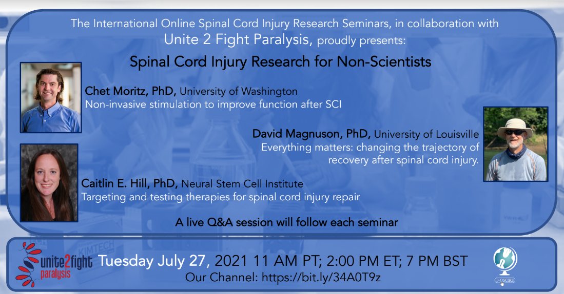 𝗧𝘂𝗲𝘀𝗱𝗮𝘆, 𝗝𝘂𝗹𝘆 𝟮𝟳𝘁𝗵 𝟮𝟬𝟮𝟭 - 𝟭𝟭𝗔𝗠 𝗣𝗧
<a href="/IOSCIRS/">International Online SCI Research Seminars</a> in collaboration with @U2FP_W2W proudly presents:

𝗦𝗽𝗶𝗻𝗮𝗹 𝗖𝗼𝗿𝗱 𝗜𝗻𝗷𝘂𝗿𝘆 𝗥𝗲𝘀𝗲𝗮𝗿𝗰𝗵 𝗳𝗼𝗿 𝗡𝗼𝗻-𝗦𝗰𝗶𝗲𝗻𝘁𝗶𝘀𝘁𝘀

Watch here:
bit.ly/34A0T9z