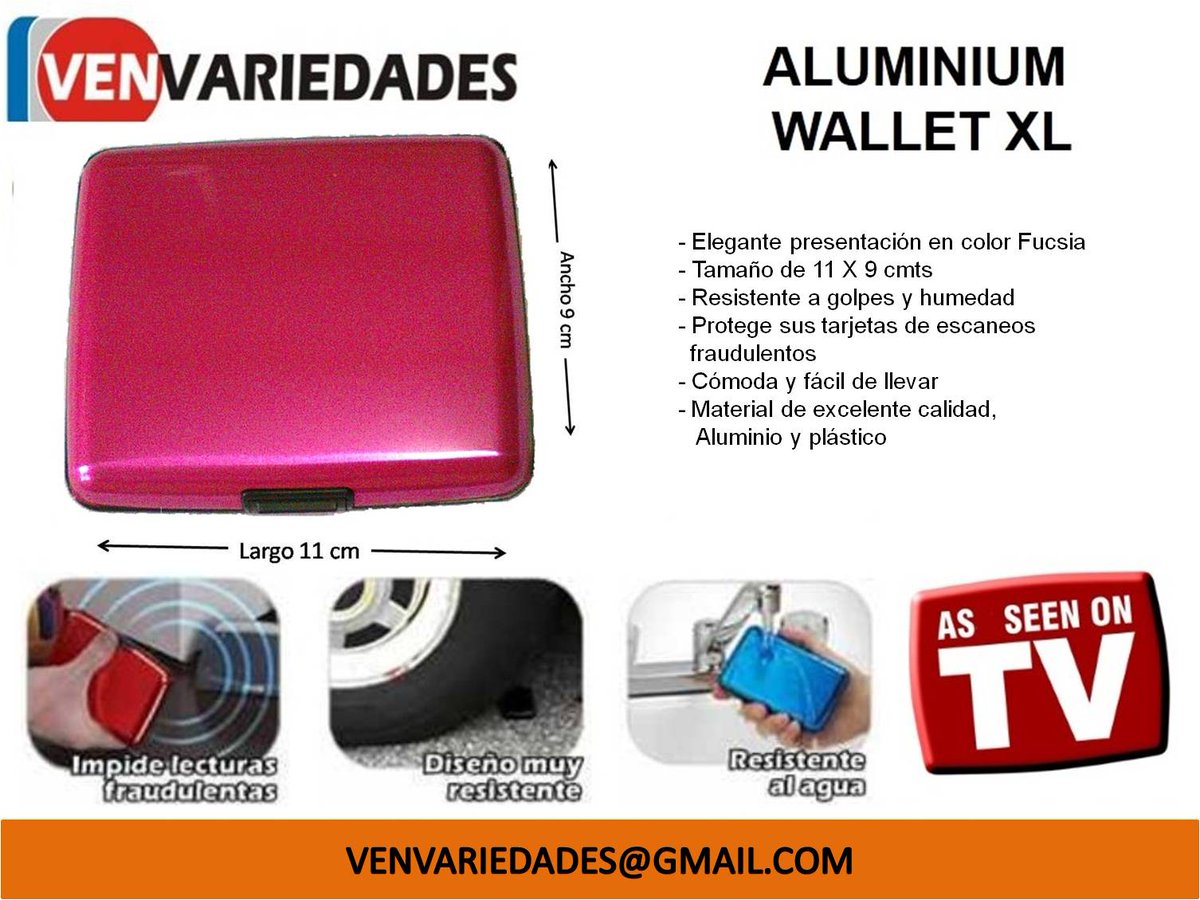 VENVARIEDADES's tweet photo. @ventasvalencia Tarjetero ALUMA WALLET XL, en Fucsia, cabe la cédula sin problemas 3$. Hacemos envíos nacionales #Vendee  #VenVariedades #wallet #Aluma #Carabobo #SanDiego #mercadolibre https://t.co/SFjFp47zD4 https://t.co/7Qm9uXr8Uq