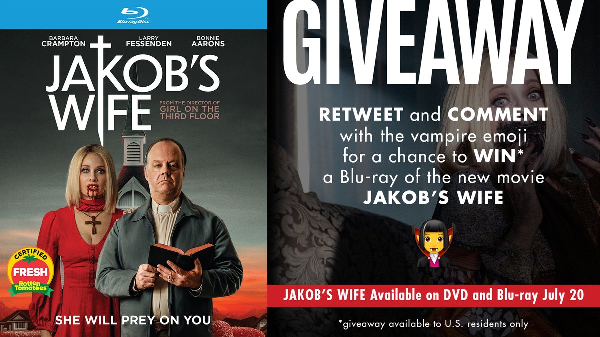 🚨GIVEAWAY🚨
For a chance to win a Blu-ray of <a href="/TravisStevens/">TravisStevens</a> movie JAKOB'S WIFE starring <a href="/barbaracrampton/">Barbara Crampton</a> and Larry Fessenden, retweet and comment with 🧛‍♀️.

JAKOB'S WIFE is available on DVD and Blu-ray July 20.