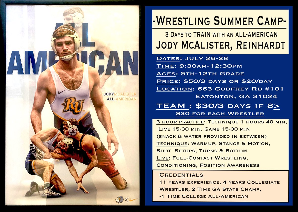 sumbodydosum's tweet photo. Summer Training=Winter Champions!
Wrestling Camp-3 days 5th-12thgrade
July 26-28 9:30-12:30 PLEASE REPOST &amp; SHARE https://t.co/MtO42kIdh0