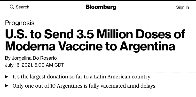 ernestorr's tweet photo. Qué raro lo del gobierno de Joe Biden dando la mayor cantidad de vacunas en Latinoamérica al país que según la prensa argentina rechaza "ideológicamente" las vacunas norteamericanas. Debe haber algún negociado con Biden, socio del estado, ¿nocierto Carlos Pagni? https://t.co/I2tTvBsHO2