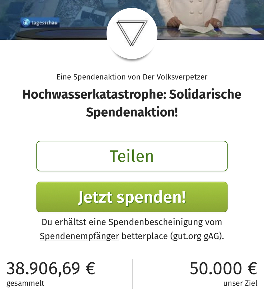 Daniel Anibal Bröckerhoff // @dab@norden.social (@doktordab) on Twitter photo Die Menschen in den Katastrophengebieten brauchen dringend unsere Hilfe. Ich unterstütze die Spendenaktion vom <a href="/Volksverpetzer/">Volksverpetzer 🇪🇺🇺🇦🏳️🌈</a> bei @betterplace_org zusammen mit <a href="/DianazurLoewen/">Diana zur Löwen</a> <a href="/louisadellert/">Louisa Dellert</a> <a href="/Luisamneubauer/">Luisa Neubauer</a> <a href="/igorpianist/">Igor Levit</a>: betterplace.org/de/fundraising… #hagen #Ahrweiler #Erfstadt Die Menschen in den Katastrophengebieten brauchen dringend unsere Hilfe. Ich unterstütze die Spendenaktion vom <a href="/Volksverpetzer/">Volksverpetzer 🇪🇺🇺🇦🏳️🌈</a> bei @betterplace_org zusammen mit <a href="/DianazurLoewen/">Diana zur Löwen</a> <a href="/louisadellert/">Louisa Dellert</a> <a href="/Luisamneubauer/">Luisa Neubauer</a> <a href="/igorpianist/">Igor Levit</a>: betterplace.org/de/fundraising… #hagen #Ahrweiler #Erfstadt