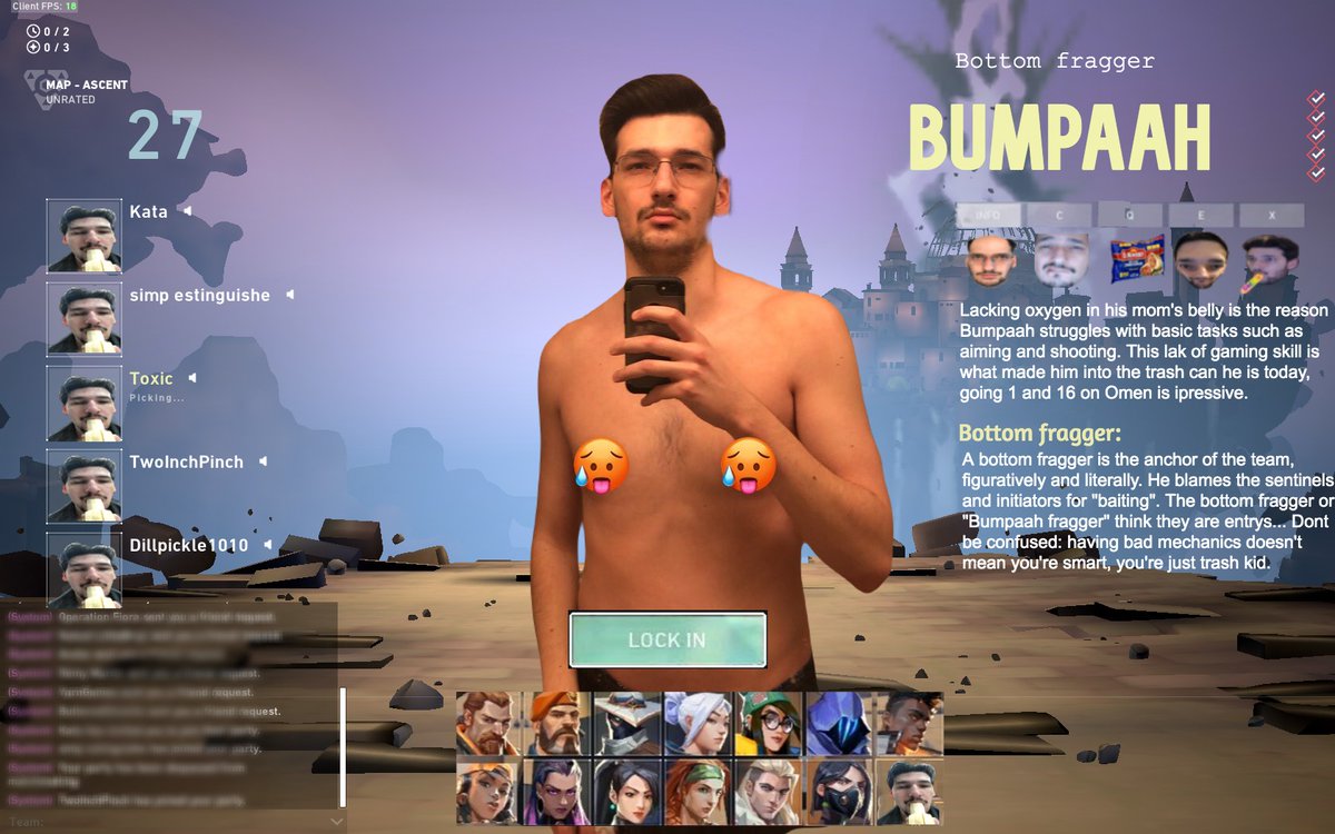 BumpFan69's tweet photo. Meet Valorant's newest "@bumpaah fragging" sensation: BUMPAAH! Here to devastate your morning queues, this mfer will assassin your elo... https://t.co/5r4SXh184u